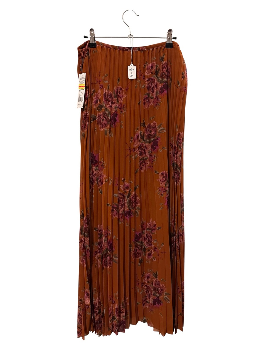 Pleated Maxi Skirt with Burgundy Floral Print - Picture 3 of 6